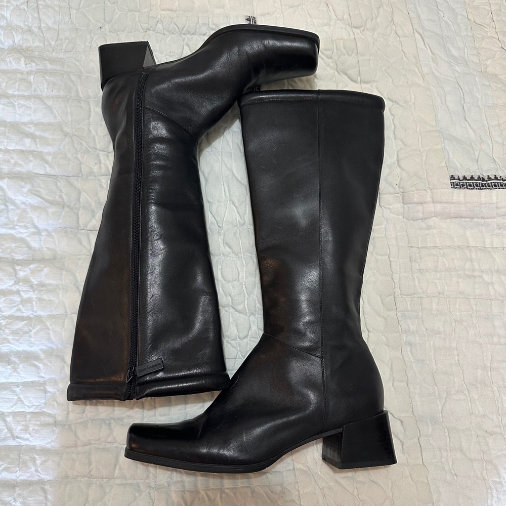 Enzo Angiolini Knee High Boots Black Leather Square Toe Block Heel 8.5M Y-CECE3